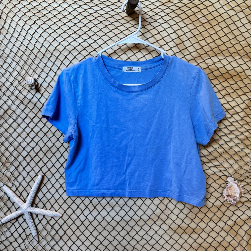 Bright Blue Short Sleeve Cropped Tee